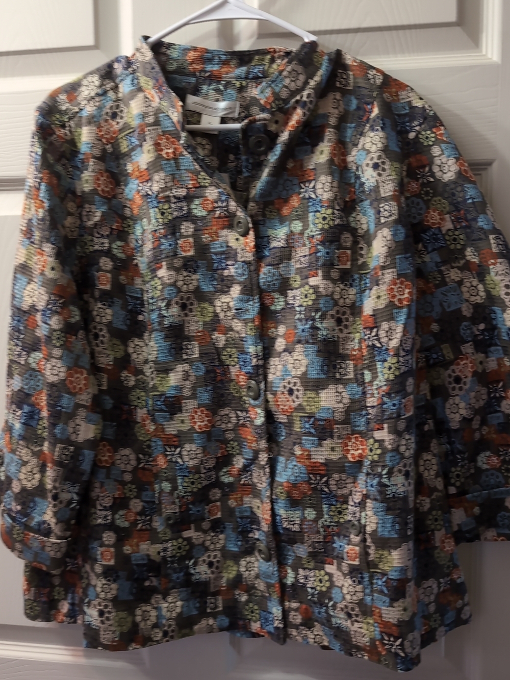 Christopher & Banks Floral Patchwork Jacket in Blue, Brown & Cream